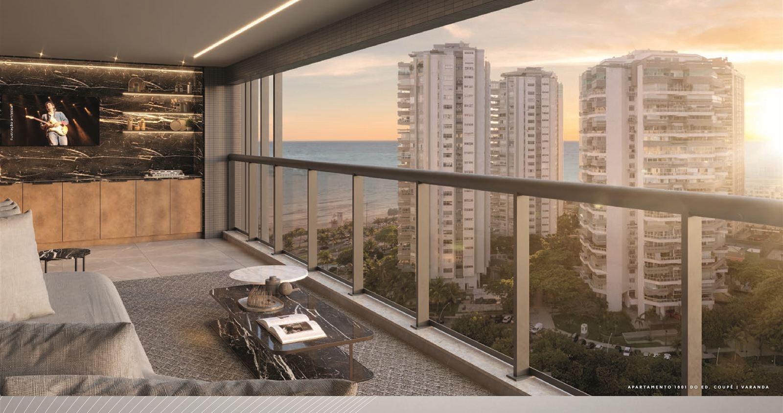 Ilustração artística: Varanda do apartamento 1801 do Ed. Coupé, Coupé Tower