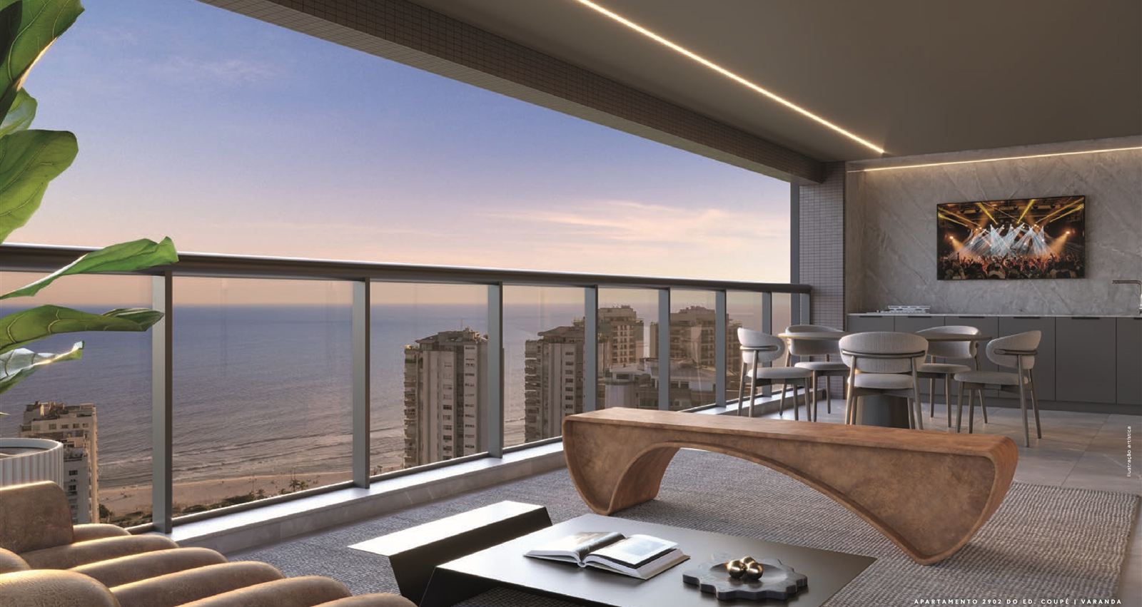Ilustração artística: Varanda do apartamento 2902 do Ed. Coupé, Coupé Tower