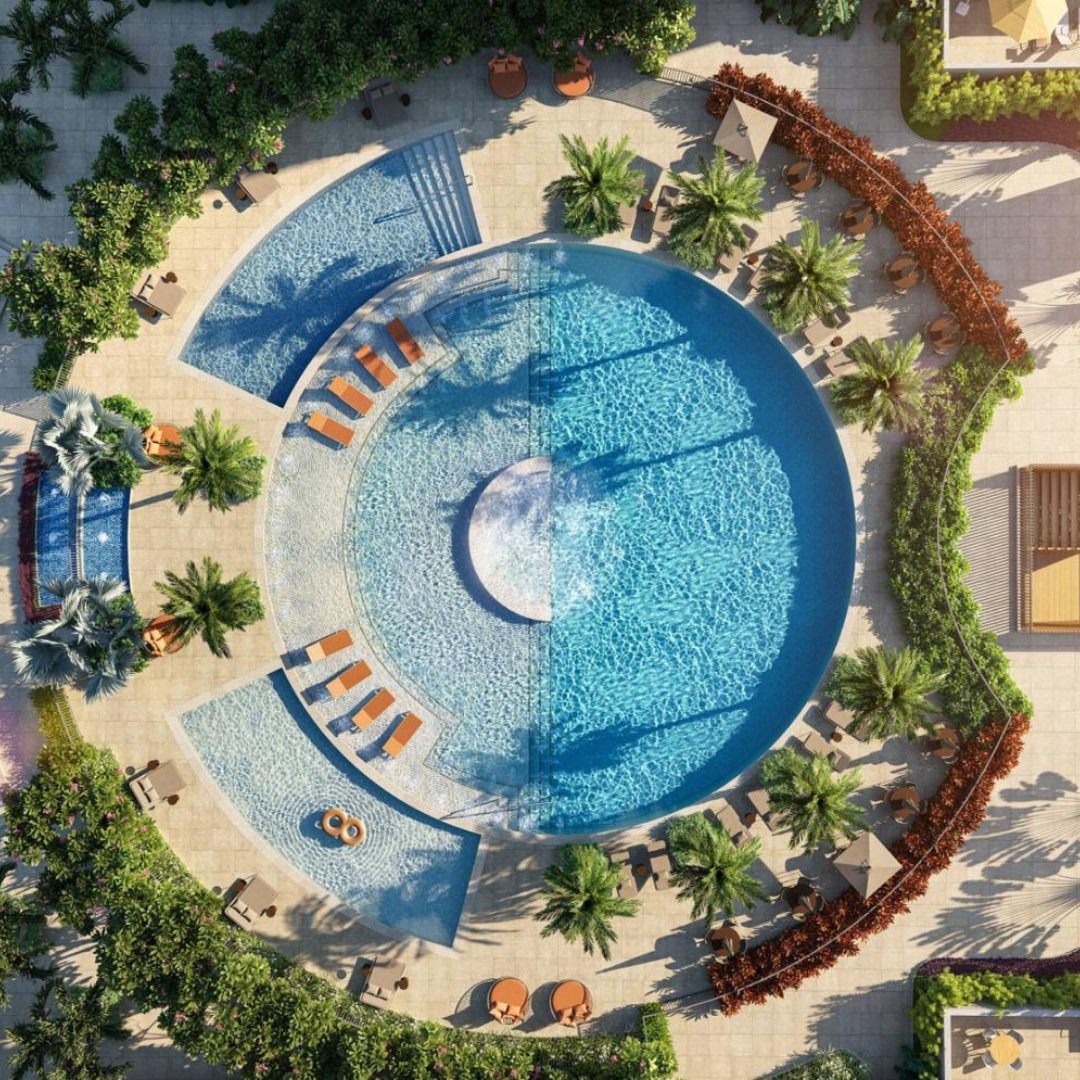 Ilustração artística: Vista aérea da piscina, Endless Península By Edsa